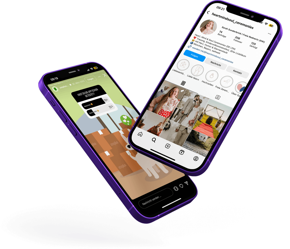 Abbildung von zwei Smartphones mit Social Media Kanälen